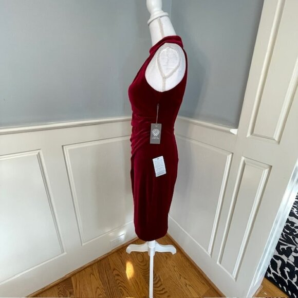 Vince Camuto Red/Burgundy Velvet Draped Ruched Halter Neck Dress NWT 6 - Picture 7 of 11